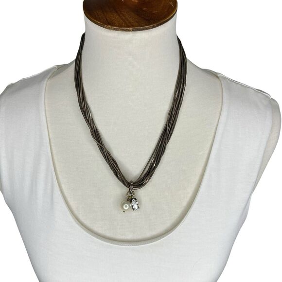 Silpada Necklace Pearl Swarovski Crystal Brass Boho Industrial Chic Lagenlook - Picture 8 of 12